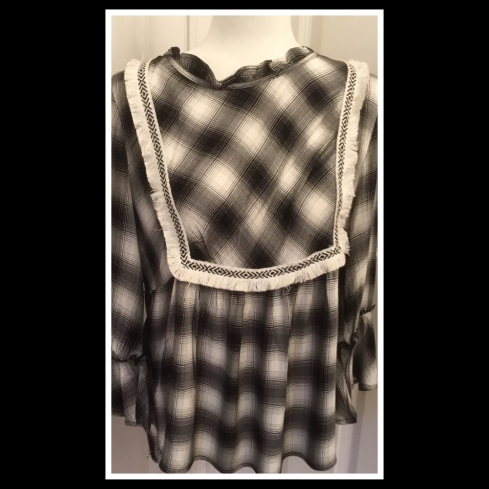 Francesca's Blue Rain Plaid Top - Medium NWT